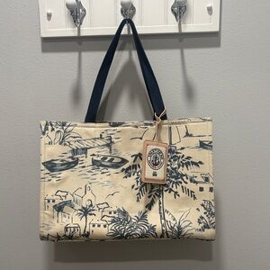 Spartina 449 Beige and Navy Floral Market Tote
